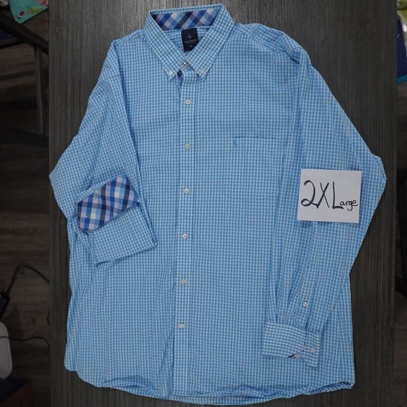 Luxury Tailorbyrd Men's Long-Sleeve Button-Down Shirt, Blue, Size XXL - Picture 1 of 4